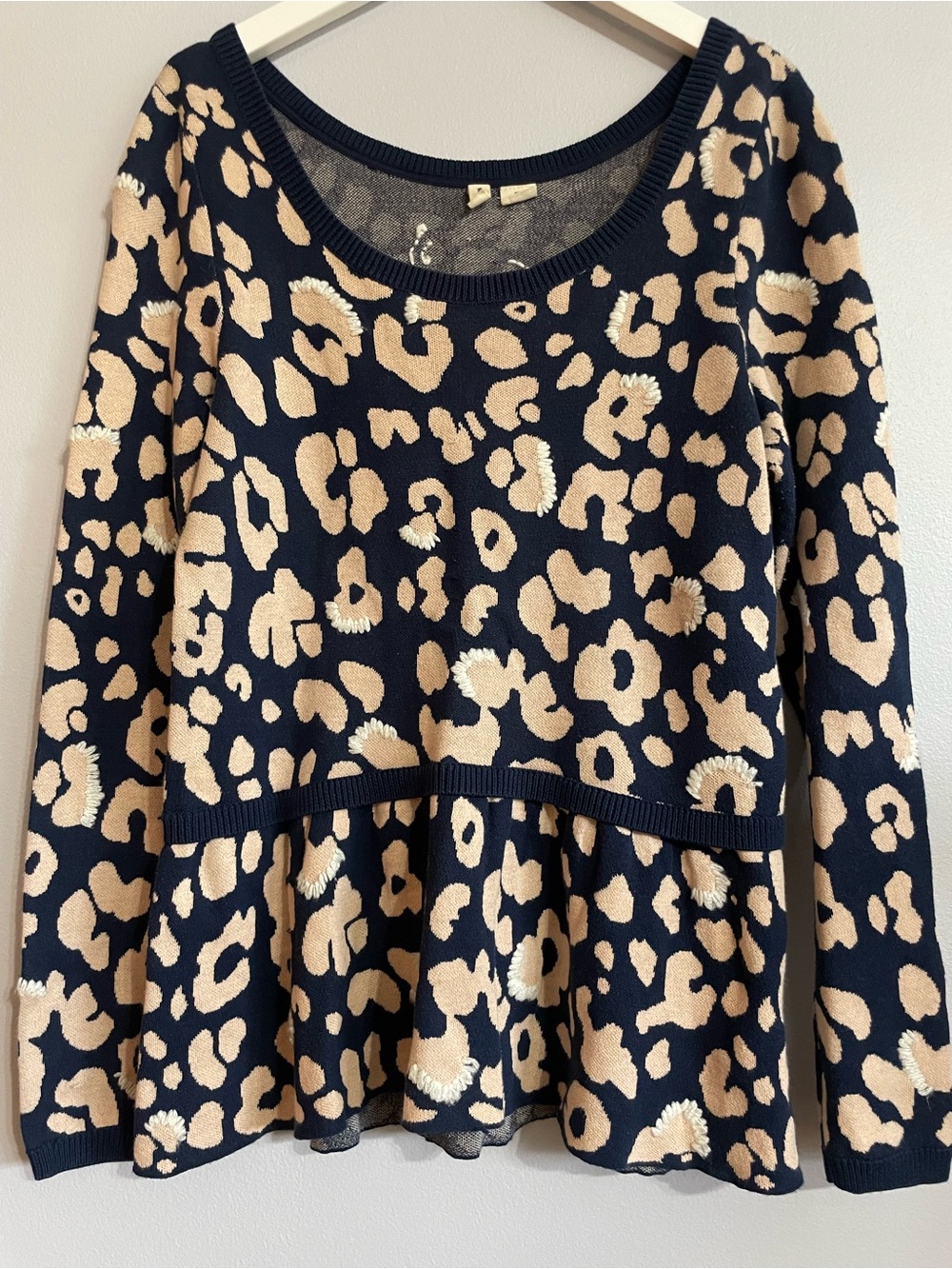 Anthropologie Moth Leopard Print Peplum Sweater